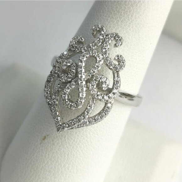 Sterling silver cz Arabesque cocktail ring size 8 🆕 - Picture 3 of 7
